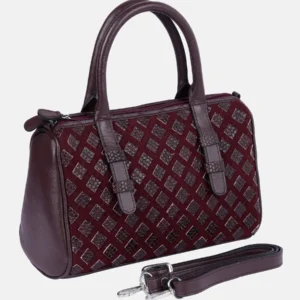 Maroon Appliqued Suede Leather Bag